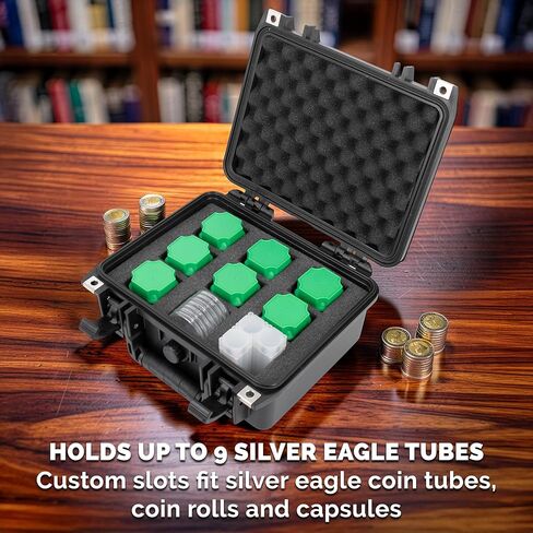 حقيبة تخزين أنبوب العملات المعدنية من CASEMATIX American Silver Eagle - حامل أنبوب عملات محكم مقاوم للماء IPX7 لـ 9 لفات عملات معدنية، حافظة مجموعة عملات معدنية صلبة مع فتحات إسفنجية، صندوق تخزين للسفر قابل للقفل in Kuwait