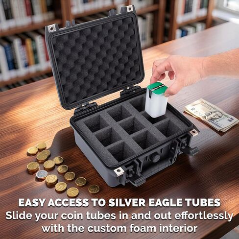 حقيبة تخزين أنبوب العملات المعدنية من CASEMATIX American Silver Eagle - حامل أنبوب عملات محكم مقاوم للماء IPX7 لـ 9 لفات عملات معدنية، حافظة مجموعة عملات معدنية صلبة مع فتحات إسفنجية، صندوق تخزين للسفر قابل للقفل in Kuwait