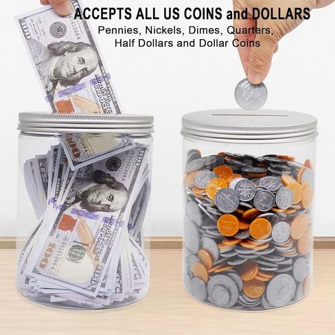 جرة بنك عملة كبيرة، كبيرة من البلاستيك الشفاف للعملة المعدنية، تغيير رأس المال، جرة خنزير مع غطاء فضي مشقوق، عملات بلاستيكية كبيرة، تغيير أموال الخنزير، بنك شفاف للبالغين والمراهقين والأطفال والبنات والأولاد in Kuwait