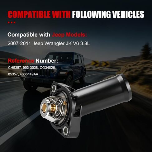 غطاء منظم الحرارة متوافق مع Jeep Wrangler JK 2007 2008 2009 2010 2011 V6 3.8L، مجموعة مبيت منظم حرارة مبرد المحرك استبدال لـ # 4666149AA in Kuwait