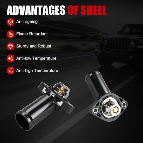 غطاء منظم الحرارة متوافق مع Jeep Wrangler JK 2007 2008 2009 2010 2011 V6 3.8L، مجموعة مبيت منظم حرارة مبرد المحرك استبدال لـ # 4666149AA in Kuwait