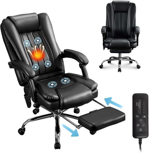 BOSMILLER 500lbs Big and Tall Office Chair, 6-Points Massage Office Chair, Executive Heated Desk Chair with Adjustable Footrest, Reclining High Back for Home Office in Saudi Arabia