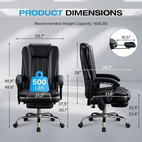 BOSMILLER 500lbs Big and Tall Office Chair, 6-Points Massage Office Chair, Executive Heated Desk Chair with Adjustable Footrest, Reclining High Back for Home Office in Saudi Arabia