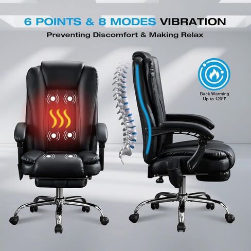 BOSMILLER 500lbs Big and Tall Office Chair, 6-Points Massage Office Chair, Executive Heated Desk Chair with Adjustable Footrest, Reclining High Back for Home Office in Saudi Arabia