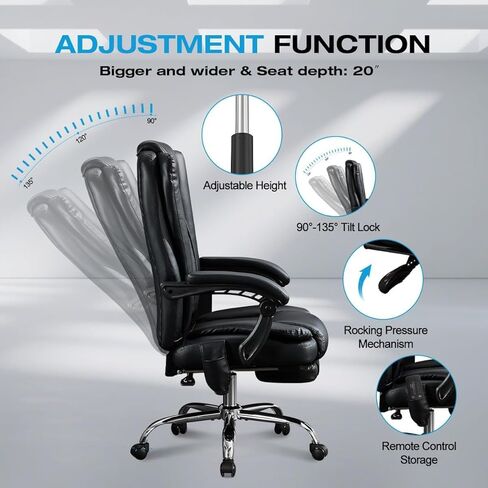 BOSMILLER 500lbs Big and Tall Office Chair, 6-Points Massage Office Chair, Executive Heated Desk Chair with Adjustable Footrest, Reclining High Back for Home Office in Saudi Arabia