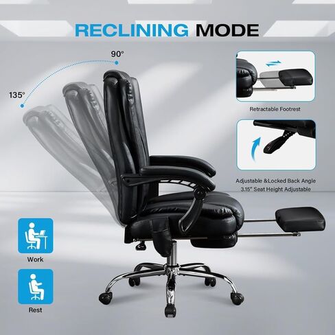 BOSMILLER 500lbs Big and Tall Office Chair, 6-Points Massage Office Chair, Executive Heated Desk Chair with Adjustable Footrest, Reclining High Back for Home Office in Saudi Arabia