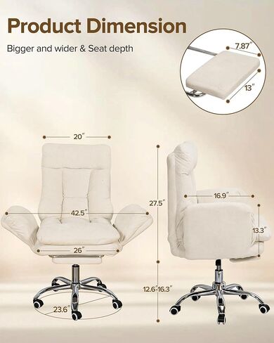 Multifunctional Big and Tall Office Chair with Footrest, 180° Reclining Comfy Computer Gaming Chair with Flip-Up Armrests for Pets & Cross-Leg Sitting, Ergonomic Desk Chair for Work, Gaming & Nap in Kuwait
