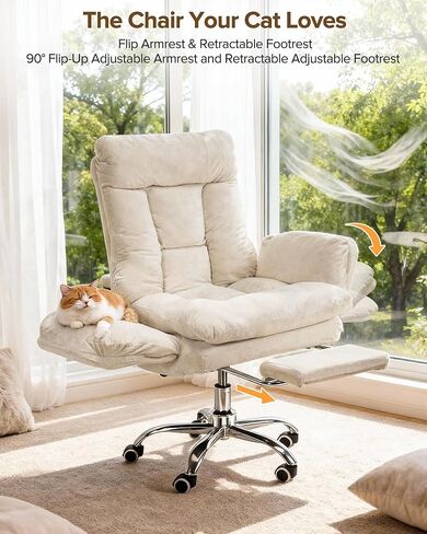 Multifunctional Big and Tall Office Chair with Footrest, 180° Reclining Comfy Computer Gaming Chair with Flip-Up Armrests for Pets & Cross-Leg Sitting, Ergonomic Desk Chair for Work, Gaming & Nap in Kuwait