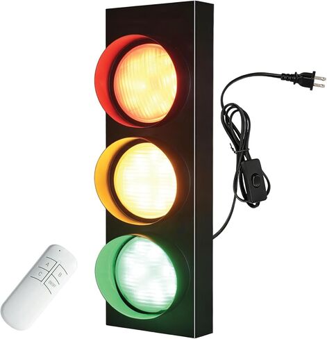 Traffic Light Decoration on Wall: Remote Control Lamp with Adjustable LED Color Green Red Yellow - Easy Installation Retro Stop Signal Light for Classroom Office Restaurants Party Bar Room in Kuwait
