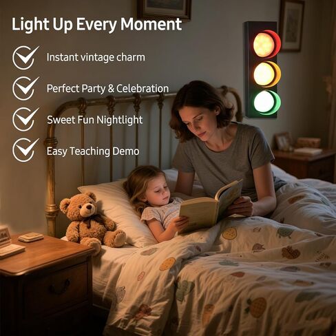 Traffic Light Decoration on Wall: Remote Control Lamp with Adjustable LED Color Green Red Yellow - Easy Installation Retro Stop Signal Light for Classroom Office Restaurants Party Bar Room in Kuwait