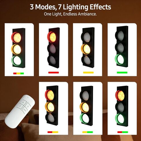 Traffic Light Decoration on Wall: Remote Control Lamp with Adjustable LED Color Green Red Yellow - Easy Installation Retro Stop Signal Light for Classroom Office Restaurants Party Bar Room in Kuwait