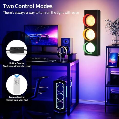 Traffic Light Decoration on Wall: Remote Control Lamp with Adjustable LED Color Green Red Yellow - Easy Installation Retro Stop Signal Light for Classroom Office Restaurants Party Bar Room in Kuwait