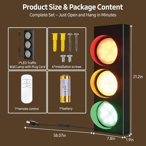 Traffic Light Decoration on Wall: Remote Control Lamp with Adjustable LED Color Green Red Yellow - Easy Installation Retro Stop Signal Light for Classroom Office Restaurants Party Bar Room in Kuwait