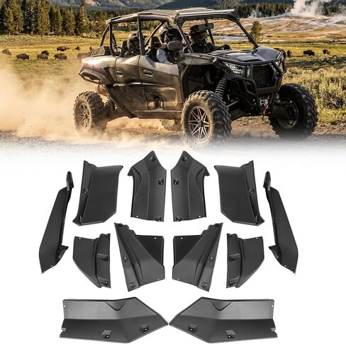 مشاعل KEMIMOTO Fender متوافقة مع Kawasaki Teryx KRX4 1000 2023 2024 2025 2026، XXL أوسع واقيات الطين اللوحات الطينية، مشاعل أمامية خلفية ممتدة للغاية HDPE in Kuwait