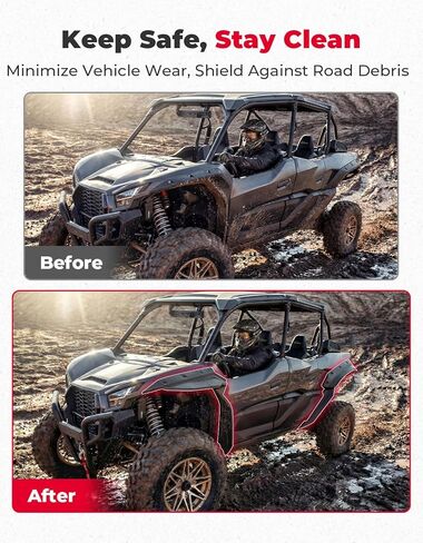 مشاعل KEMIMOTO Fender متوافقة مع Kawasaki Teryx KRX4 1000 2023 2024 2025 2026، XXL أوسع واقيات الطين اللوحات الطينية، مشاعل أمامية خلفية ممتدة للغاية HDPE in Kuwait