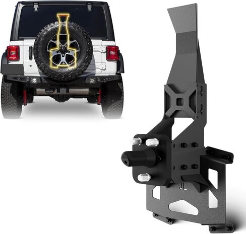 حامل الإطارات الاحتياطية القابل للتعديل من أجل Wrangler JL متوافق مع 2018-2026 Jeep Wrangler JL JLU، رفع الإطارات حتى 40 بوصة مع ضوء الفرامل الثالث وفتحة كاميرا الرؤية الخلفية (الكاميرا غير متضمنة) in Kuwait
