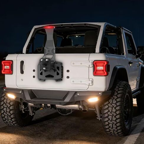 حامل الإطارات الاحتياطية القابل للتعديل من أجل Wrangler JL متوافق مع 2018-2026 Jeep Wrangler JL JLU، رفع الإطارات حتى 40 بوصة مع ضوء الفرامل الثالث وفتحة كاميرا الرؤية الخلفية (الكاميرا غير متضمنة) in Kuwait