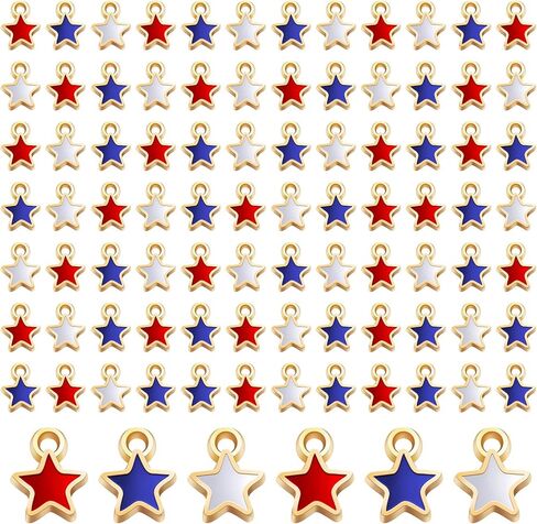 Kenning 108 Pcs 4th of July Patriotic Mini Star Charms for Jewelry Making Women Red Blue White Enamel Pendant 250th Anniversary Memorial Day Decorations for Necklace Bracelet Earrings DIY Craft in Kuwait