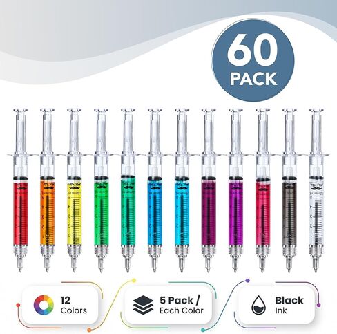 Mr. Pen- Syringe Pens with Holder, 60 Pack, Black Ink, Retractable, Smooth Writing Syringe Pens for Nurses in Kuwait