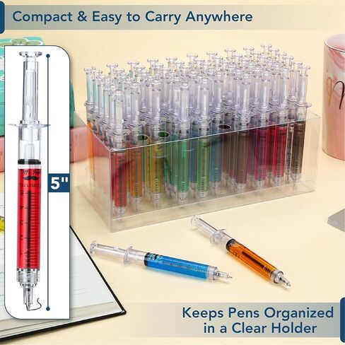 Mr. Pen- Syringe Pens with Holder, 60 Pack, Black Ink, Retractable, Smooth Writing Syringe Pens for Nurses in Kuwait