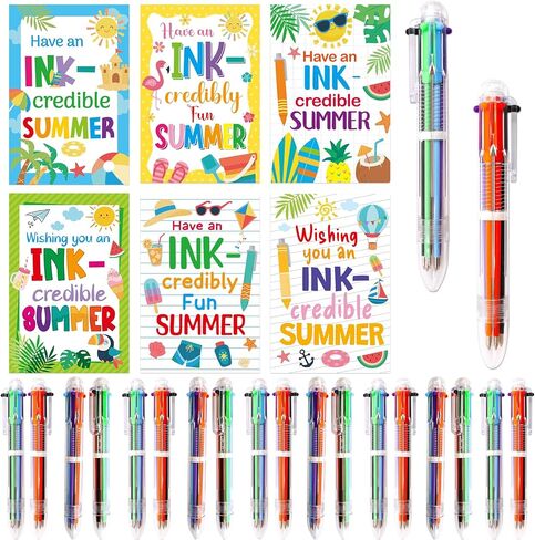 Fancy Land 30 Pcs End of Year Student Gifts from Teacher 6 in 1 Multi Color Retractable Ballpoint Pen with Tag Cards Kindergarten Preschool Graduation Summer Gifts Bulk for Kids Last Day of School in Kuwait