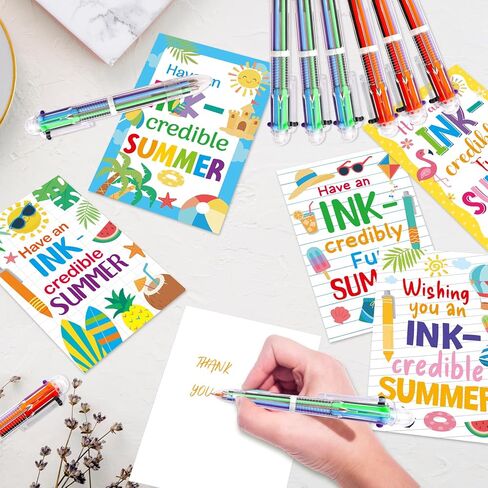 Fancy Land 30 Pcs End of Year Student Gifts from Teacher 6 in 1 Multi Color Retractable Ballpoint Pen with Tag Cards Kindergarten Preschool Graduation Summer Gifts Bulk for Kids Last Day of School in Kuwait