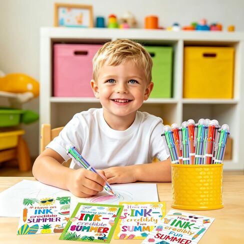 Fancy Land 30 Pcs End of Year Student Gifts from Teacher 6 in 1 Multi Color Retractable Ballpoint Pen with Tag Cards Kindergarten Preschool Graduation Summer Gifts Bulk for Kids Last Day of School in Kuwait