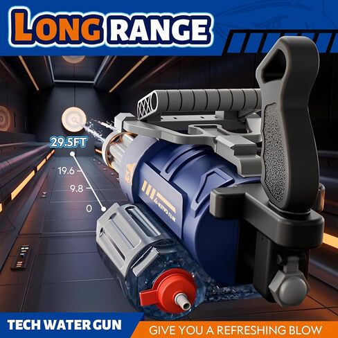 Gatling Automatic Electric Water Gun for Adults Kids, Dual Barrel Squirt Gun with 29.5FT Long Range, High Capacity Super Soaker Water Gun Water Toy for Beach Swimming Outdoor in Kuwait