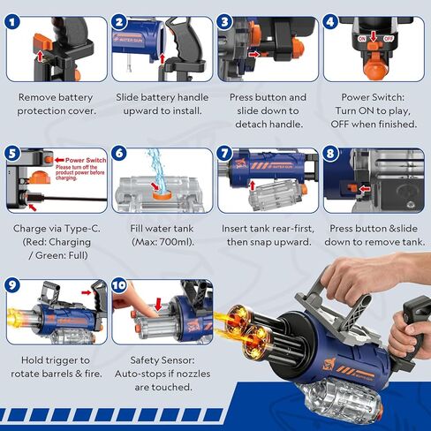 Gatling Automatic Electric Water Gun for Adults Kids, Dual Barrel Squirt Gun with 29.5FT Long Range, High Capacity Super Soaker Water Gun Water Toy for Beach Swimming Outdoor in Kuwait