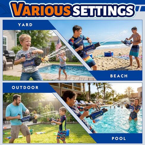 Gatling Automatic Electric Water Gun for Adults Kids, Dual Barrel Squirt Gun with 29.5FT Long Range, High Capacity Super Soaker Water Gun Water Toy for Beach Swimming Outdoor in Kuwait
