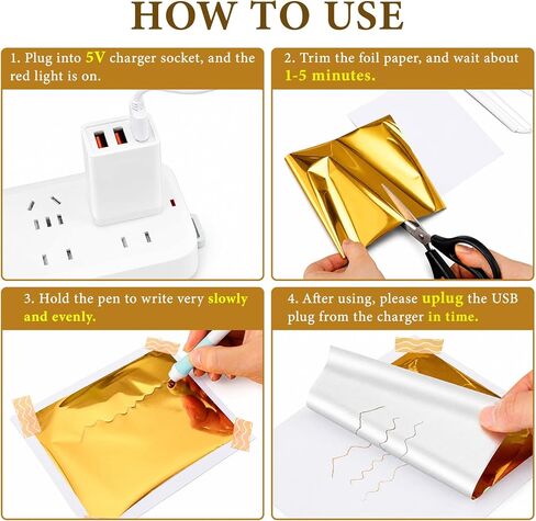 مجموعة أقلام مايتيس USB الساخنة من الرقائق المعدنية مع 3 أطراف لفائف وشريط من رقائق النحاس الذهبية والفضية، أداة إحباط سريعة التسخين DIY لسجلات القصاصات والمجلات والبطاقات والمخططين والحرف الجلدية والهدايا in Kuwait