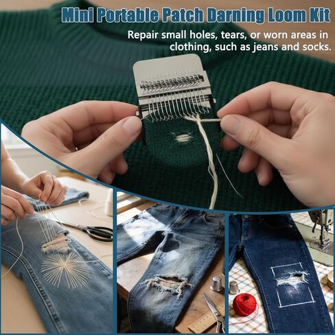2026 New Knit Patch Kit-PatchMaker 2.0 Kit, Portable Patch Darning Loom Kit, Patchwork Weaving Tool Set for Quickly Sewing Repair, Loom Knitting Kit for Beginners (14 Hooks) in Kuwait