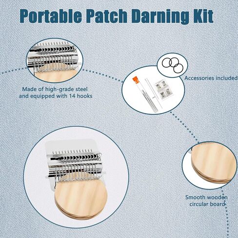 2026 New Knit Patch Kit-PatchMaker 2.0 Kit, Portable Patch Darning Loom Kit, Patchwork Weaving Tool Set for Quickly Sewing Repair, Loom Knitting Kit for Beginners (14 Hooks) in Kuwait