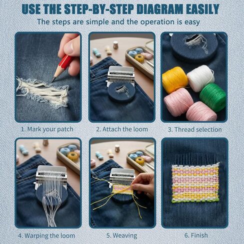 2026 New Knit Patch Kit-PatchMaker 2.0 Kit, Portable Patch Darning Loom Kit, Patchwork Weaving Tool Set for Quickly Sewing Repair, Loom Knitting Kit for Beginners (14 Hooks) in Kuwait