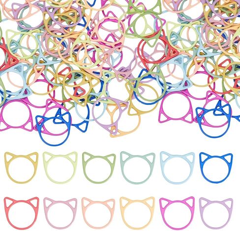 Hobbspring 96Pcs Cat Head Stitch Markers 12 Colors Baking Painted Iron Multicolor Metal Stitch Markers Accessories Tool for Handmade Sewing Weaving Counter Needle Clips Crochet Knitting in Kuwait