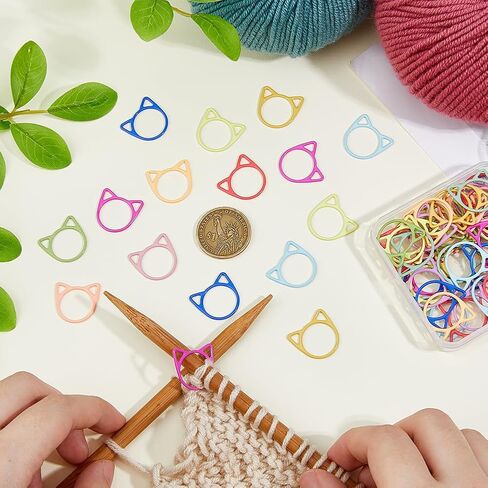 Hobbspring 96Pcs Cat Head Stitch Markers 12 Colors Baking Painted Iron Multicolor Metal Stitch Markers Accessories Tool for Handmade Sewing Weaving Counter Needle Clips Crochet Knitting in Kuwait
