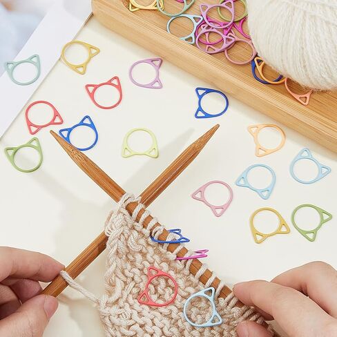 Hobbspring 96Pcs Cat Head Stitch Markers 12 Colors Baking Painted Iron Multicolor Metal Stitch Markers Accessories Tool for Handmade Sewing Weaving Counter Needle Clips Crochet Knitting in Kuwait