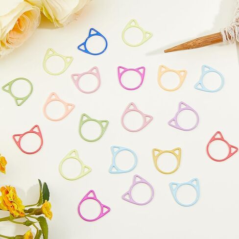 Hobbspring 96Pcs Cat Head Stitch Markers 12 Colors Baking Painted Iron Multicolor Metal Stitch Markers Accessories Tool for Handmade Sewing Weaving Counter Needle Clips Crochet Knitting in Kuwait