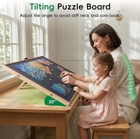 لوحة ألغاز دوارة وإمالة 2 في 1 من TEAKMAMA مع 4 أدراج، طاولة ألغاز محمولة 1500 قطعة (34.2 بوصة × 26.3 بوصة) للبالغين، تتضمن غطاءًا واقيًا، طبيعية in Kuwait