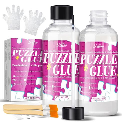 Jigsaw Puzzle Glue with Applicator, Puzzle Mounting Kit with 2 Brushes, Toxic-Free, Fast Drying, Long-Lasting, Clear Puzzle Sealant for Puzzles up to 5000 Pieces, Suitable for Various Puzzle Frames in Kuwait