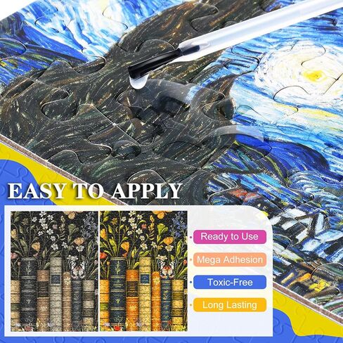 Jigsaw Puzzle Glue with Applicator, Puzzle Mounting Kit with 2 Brushes, Toxic-Free, Fast Drying, Long-Lasting, Clear Puzzle Sealant for Puzzles up to 5000 Pieces, Suitable for Various Puzzle Frames in Kuwait