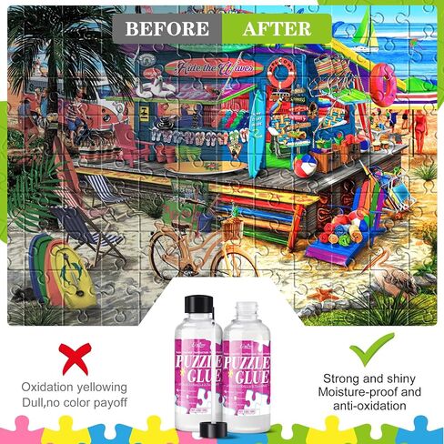 Jigsaw Puzzle Glue with Applicator, Puzzle Mounting Kit with 2 Brushes, Toxic-Free, Fast Drying, Long-Lasting, Clear Puzzle Sealant for Puzzles up to 5000 Pieces, Suitable for Various Puzzle Frames in Kuwait