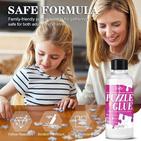Jigsaw Puzzle Glue with Applicator, Puzzle Mounting Kit with 2 Brushes, Toxic-Free, Fast Drying, Long-Lasting, Clear Puzzle Sealant for Puzzles up to 5000 Pieces, Suitable for Various Puzzle Frames in Kuwait