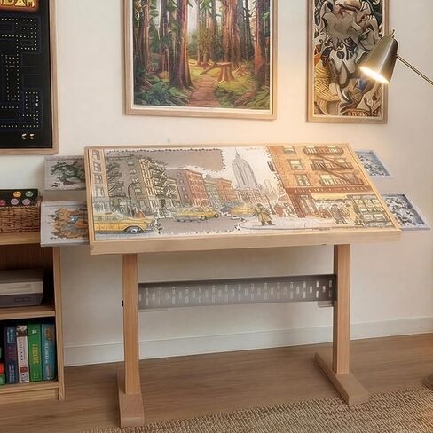Youuys Ergonomic 1500 Piece Puzzle Table, Premium Solid Beechwood Jigsaw Board (34"x26"), Standing Height Adjustable & 90° Tilting Design for Neck Care, 360° Swivel Detachable Top with 4 Drawers in Kuwait