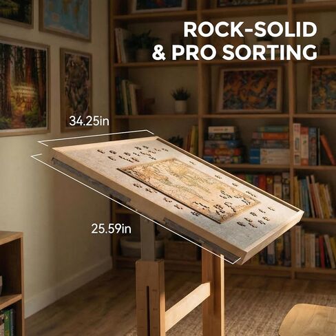 Youuys Ergonomic 1500 Piece Puzzle Table, Premium Solid Beechwood Jigsaw Board (34"x26"), Standing Height Adjustable & 90° Tilting Design for Neck Care, 360° Swivel Detachable Top with 4 Drawers in Kuwait