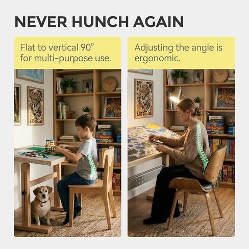 Youuys Ergonomic 1500 Piece Puzzle Table, Premium Solid Beechwood Jigsaw Board (34"x26"), Standing Height Adjustable & 90° Tilting Design for Neck Care, 360° Swivel Detachable Top with 4 Drawers in Kuwait