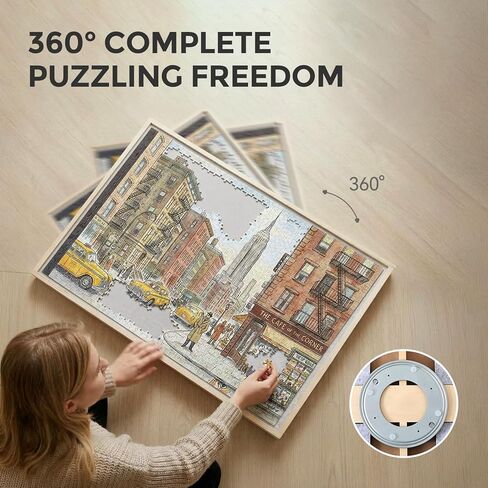 Youuys Ergonomic 1500 Piece Puzzle Table, Premium Solid Beechwood Jigsaw Board (34"x26"), Standing Height Adjustable & 90° Tilting Design for Neck Care, 360° Swivel Detachable Top with 4 Drawers in Kuwait