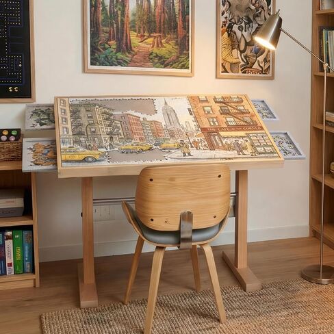Youuys Ergonomic 1500 Piece Puzzle Table, Premium Solid Beechwood Jigsaw Board (34"x26"), Standing Height Adjustable & 90° Tilting Design for Neck Care, 360° Swivel Detachable Top with 4 Drawers in Kuwait
