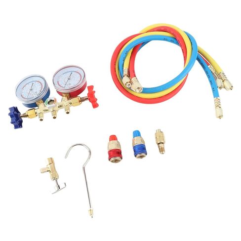 Air Conditioning Pressure Gauge Durable and Erosion Proof 3 Way AC Diagnostic Manifold Gauge Set for Freon Charging with Adhesive Nylon Hose for HVAC Professionals in Kuwait
