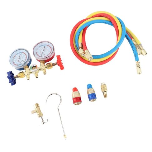 Air Conditioning Pressure Gauge Durable and Erosion Proof 3 Way AC Diagnostic Manifold Gauge Set for Freon Charging with Adhesive Nylon Hose for HVAC Professionals in Kuwait